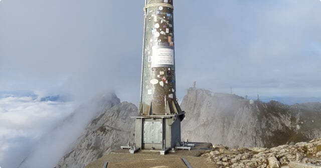 Pole testing without limits. A transmission mast high up in the mountains.