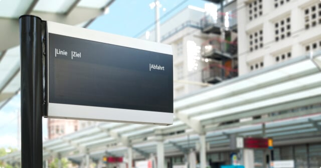 Display panel of a bus stop with multiline display.